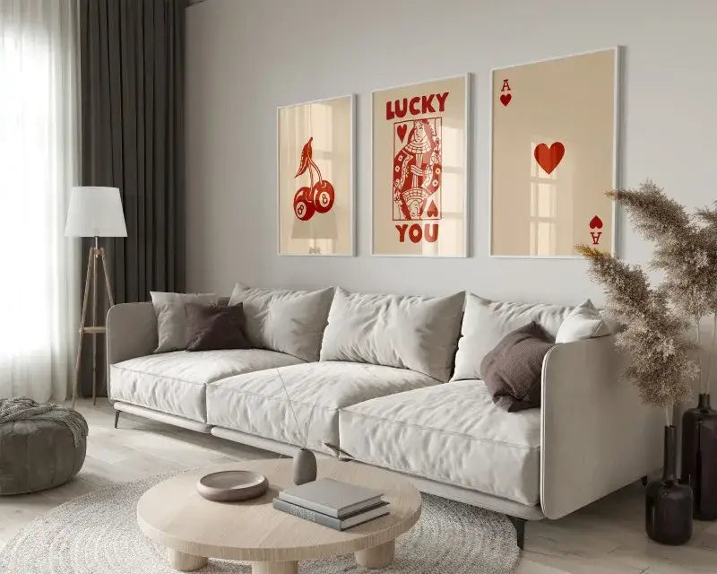 Retro beige and brown wall art posters set living room decor