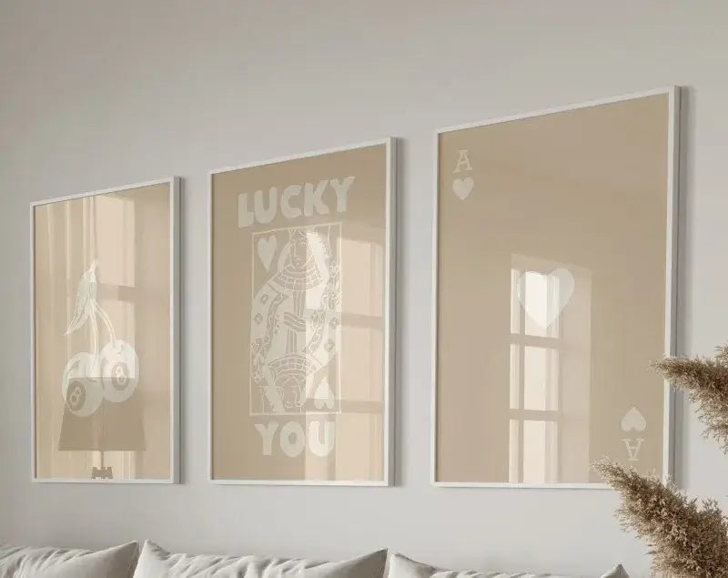 Retro beige and brown wall art posters set living room decor