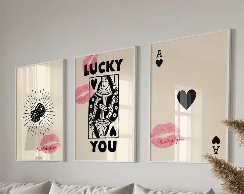 Retro blue and cream playing card wall art set living room decor
