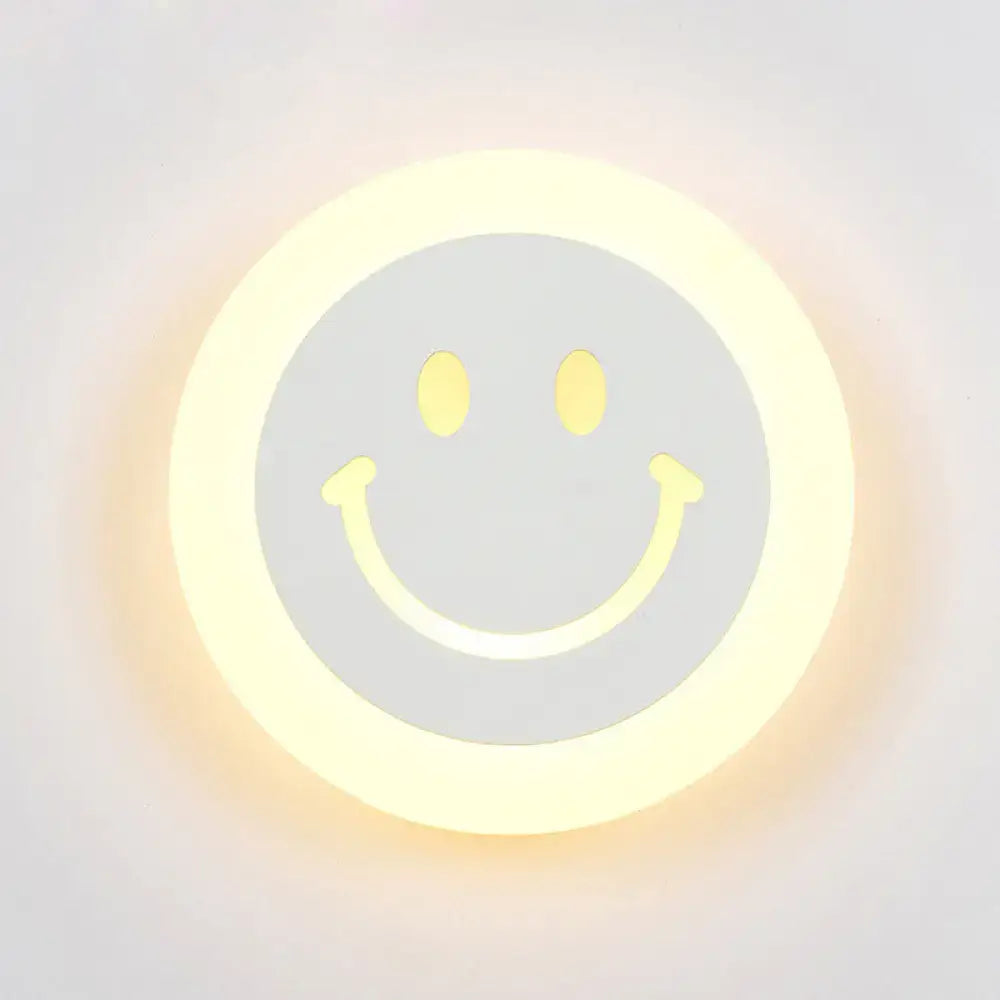 Round led smiley wall sconce warm & white light bedroom decor