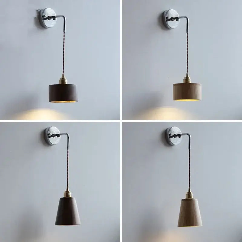 Rustic ash wood led wall light with pull chain – bedroom lamp