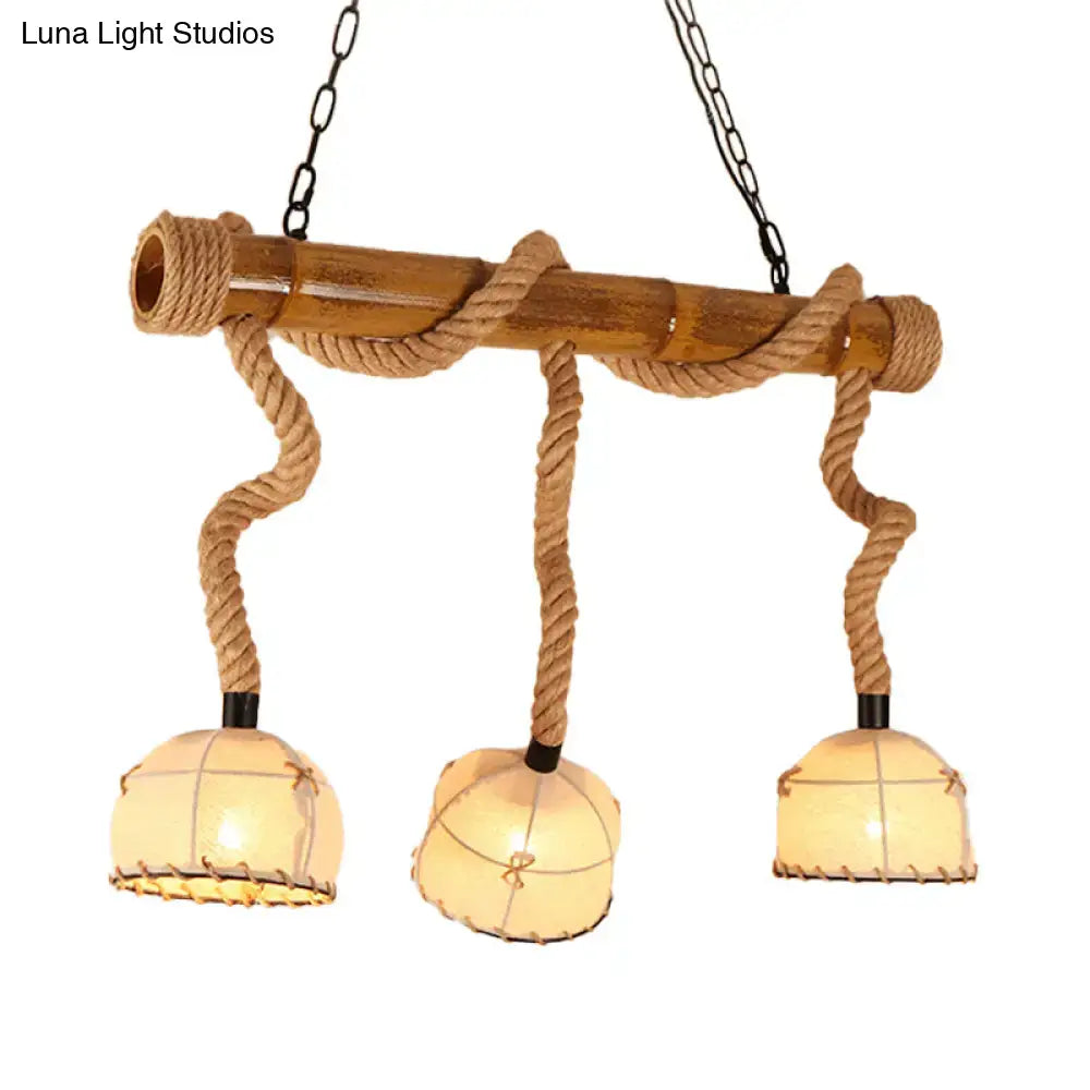 Rustic bamboo linear island pendant light kitchen rope chandelier