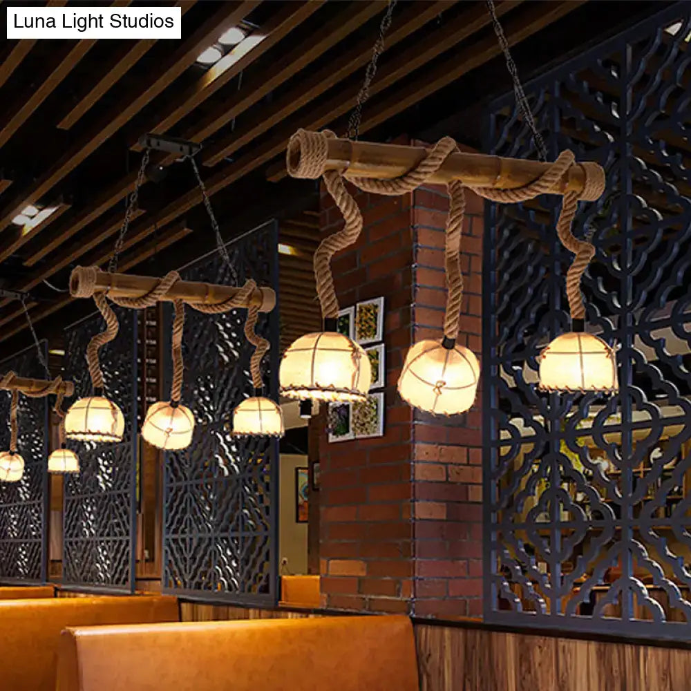 Rustic bamboo linear island pendant light kitchen rope chandelier