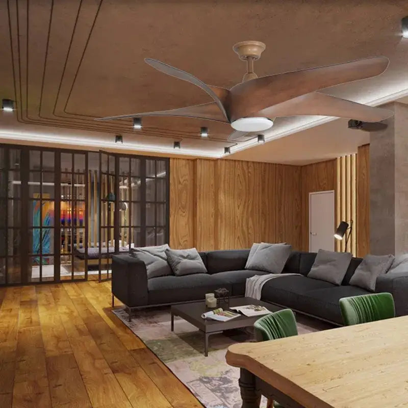 Rustic brown blades ceiling fan with remote control living room light