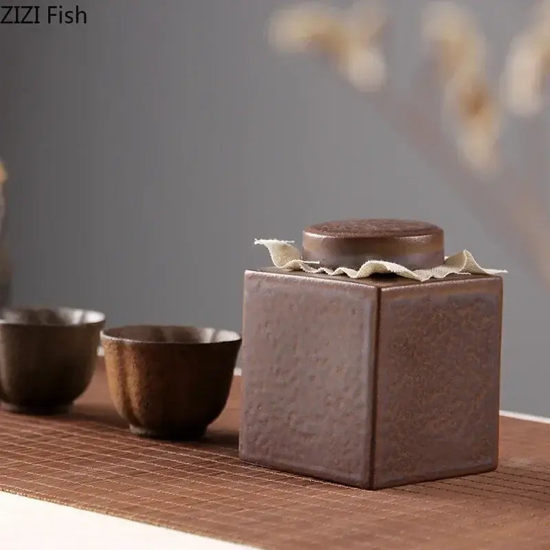 DecorBites™ Ceramic Tea Canister Pottery Jar for Tea and Coffee Storage