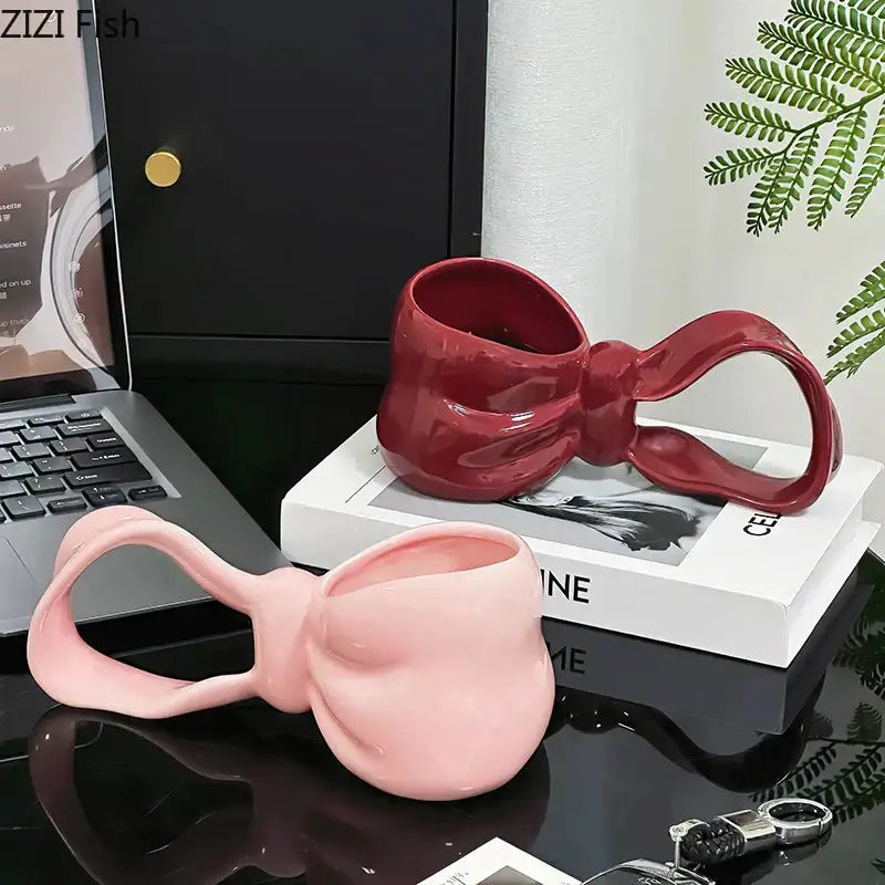 Sculpted bowknot ceramic coffee mug kitchen tea cup