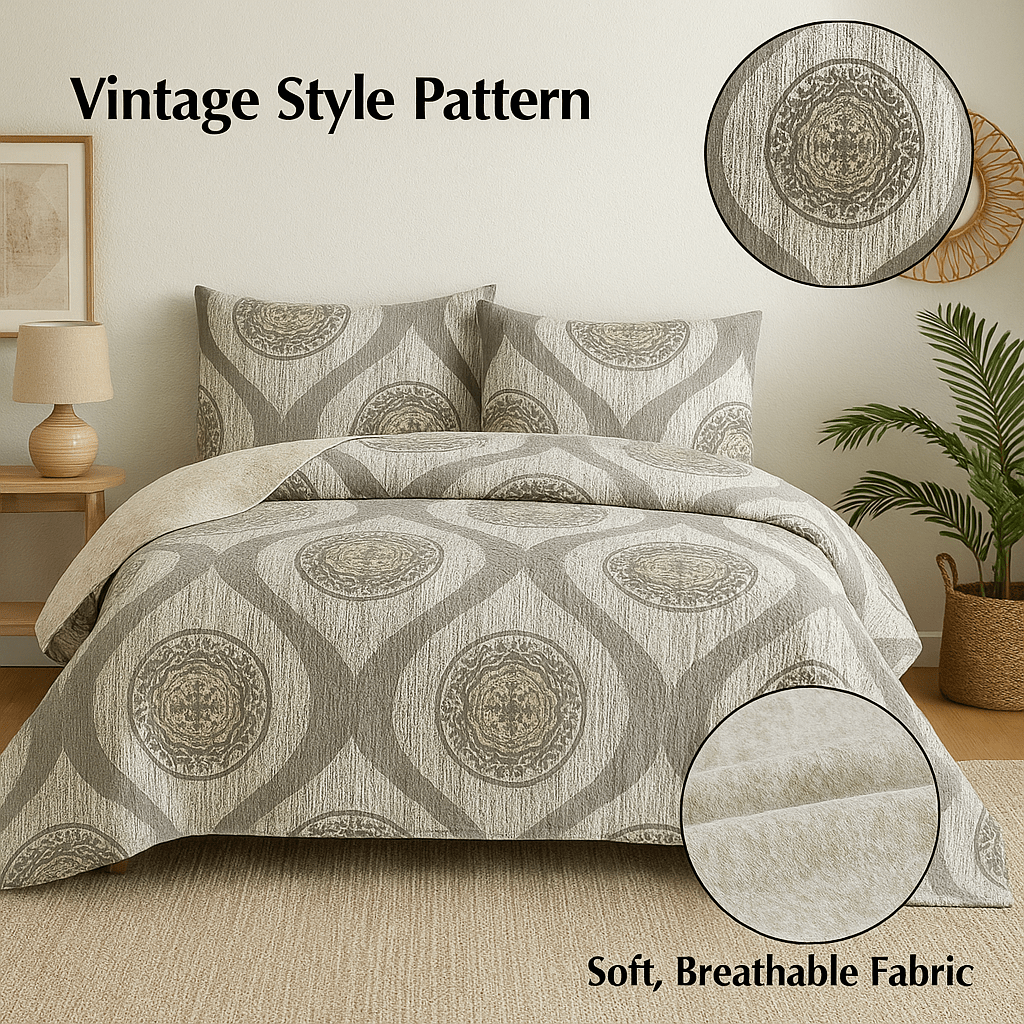 DaDa Bedding Rustic Grey Mosaic Distressed Medallion Reversible Quilted Bedspread Set (SD16299)