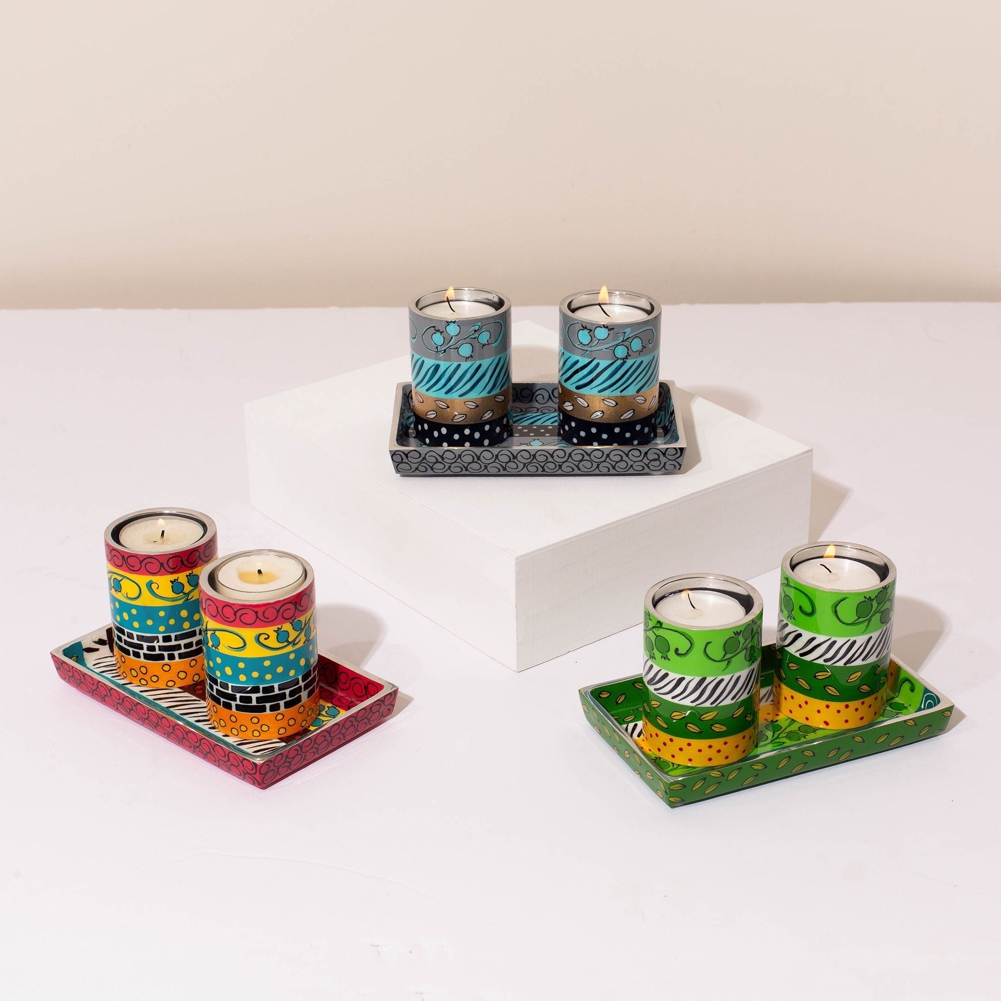 Handmade Judaica Candle Holders with Tray – Glow Set Series