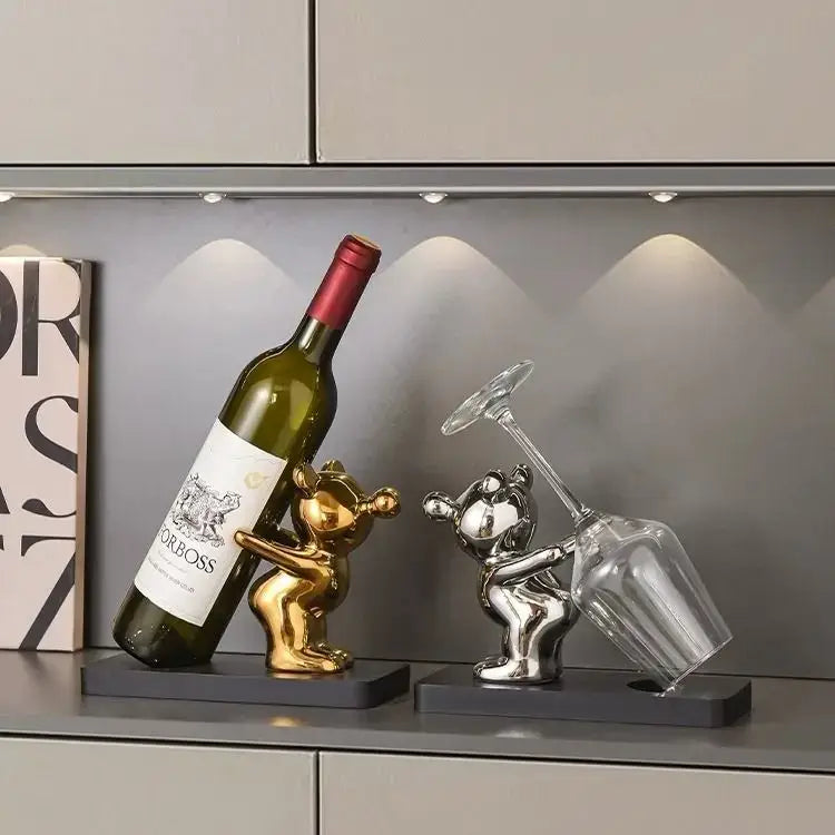 DecorBites™ Bear Wine Rack Cup Holder for Home Bar, Kitchen Storage & Decor