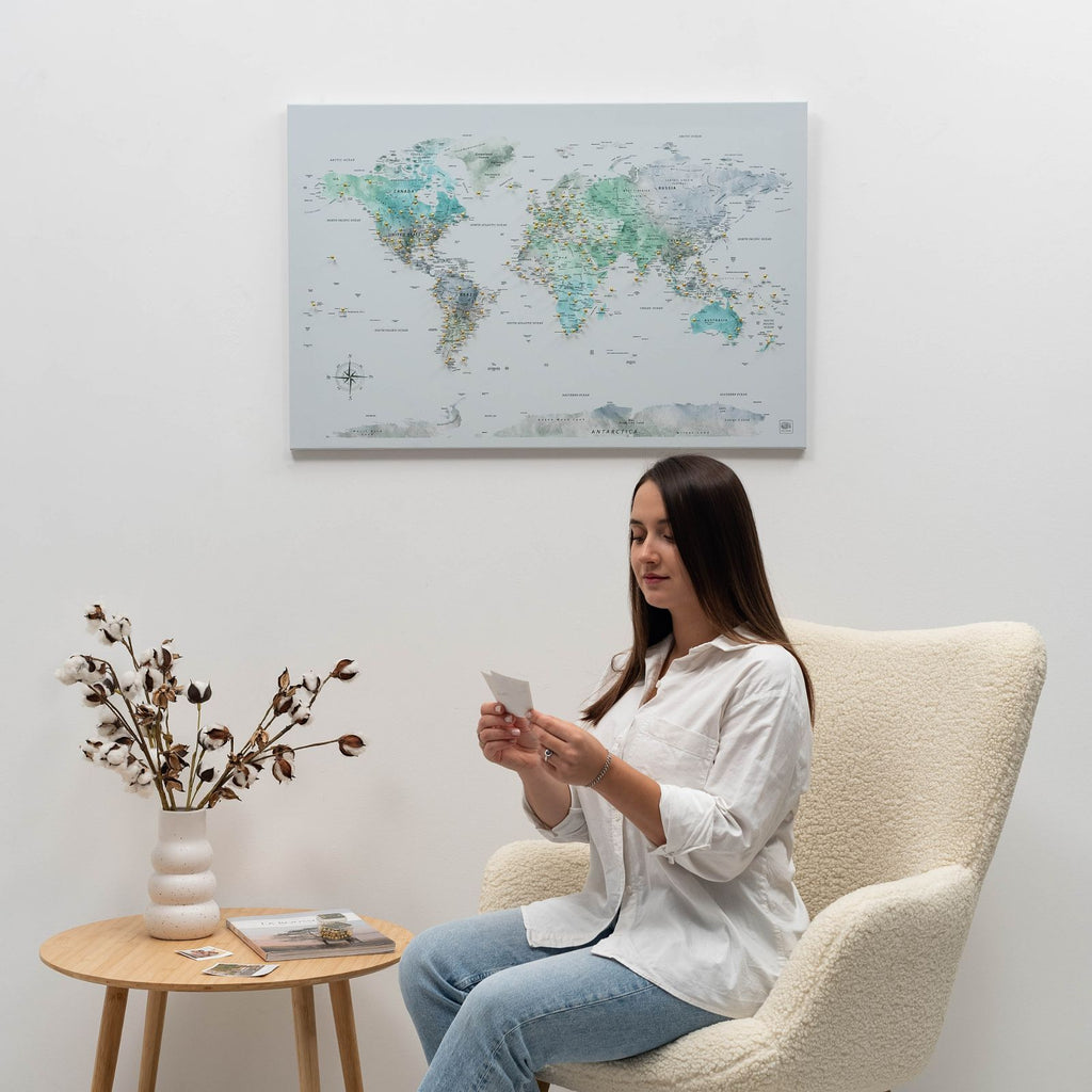 World Map on Canvas - Sky Blue
