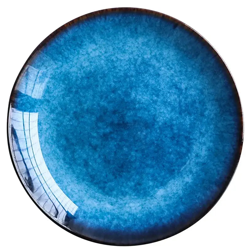 Textured blue gradient ceramic dinner plate set dining room kitchen