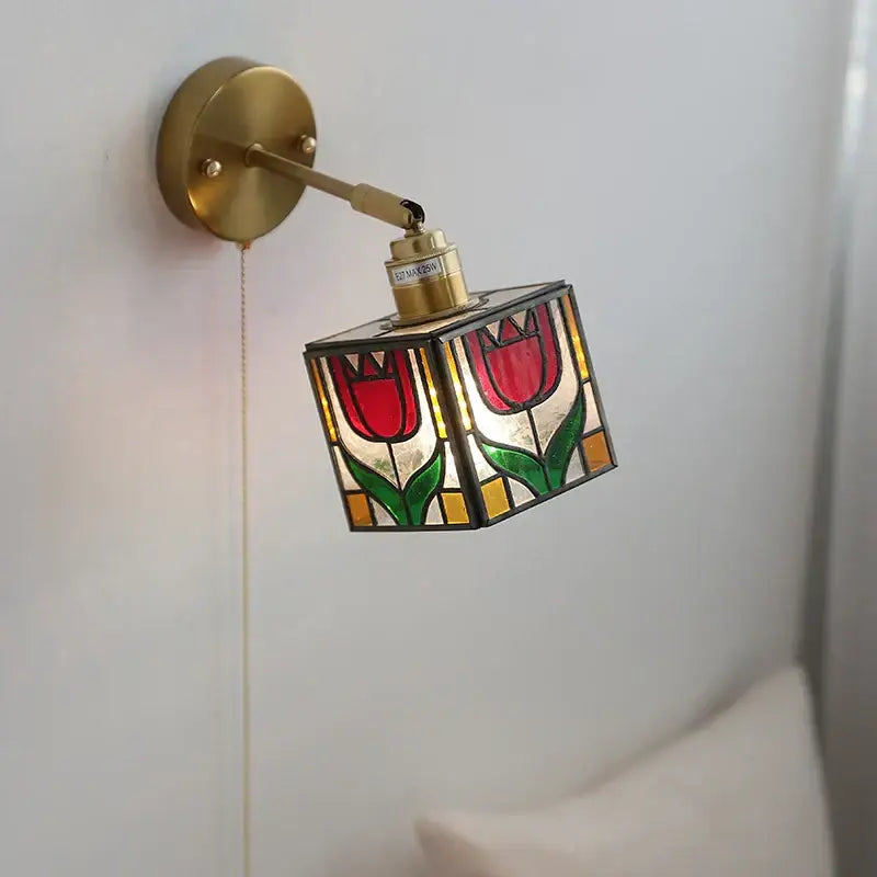 Tiffany tulip colorful square glass wall lights bedroom sconce