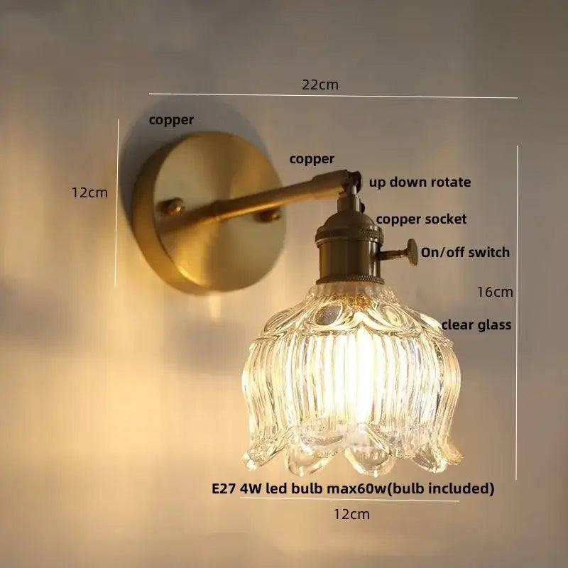 DecorBites™ Clear Glass Copper Socket LED Wall Lamp with Pull Chain Switch