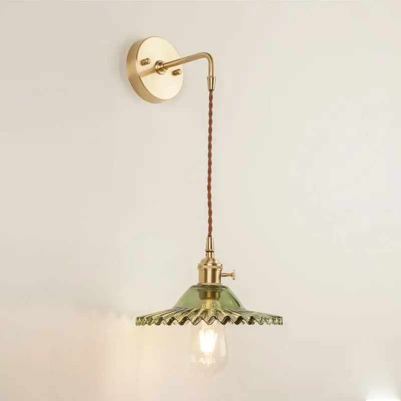 DecorBites™ Green Glass LED Wall Light Fixture | Modern Nordic Pull Chain Lamp