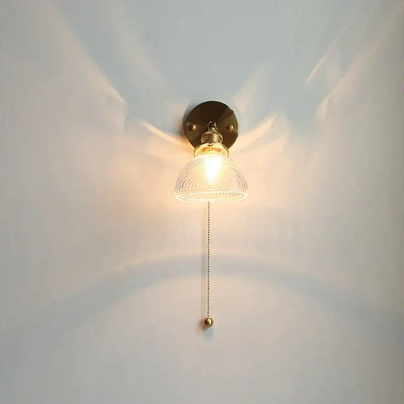 Vintage brass and green glass led wall lights bedroom sconce