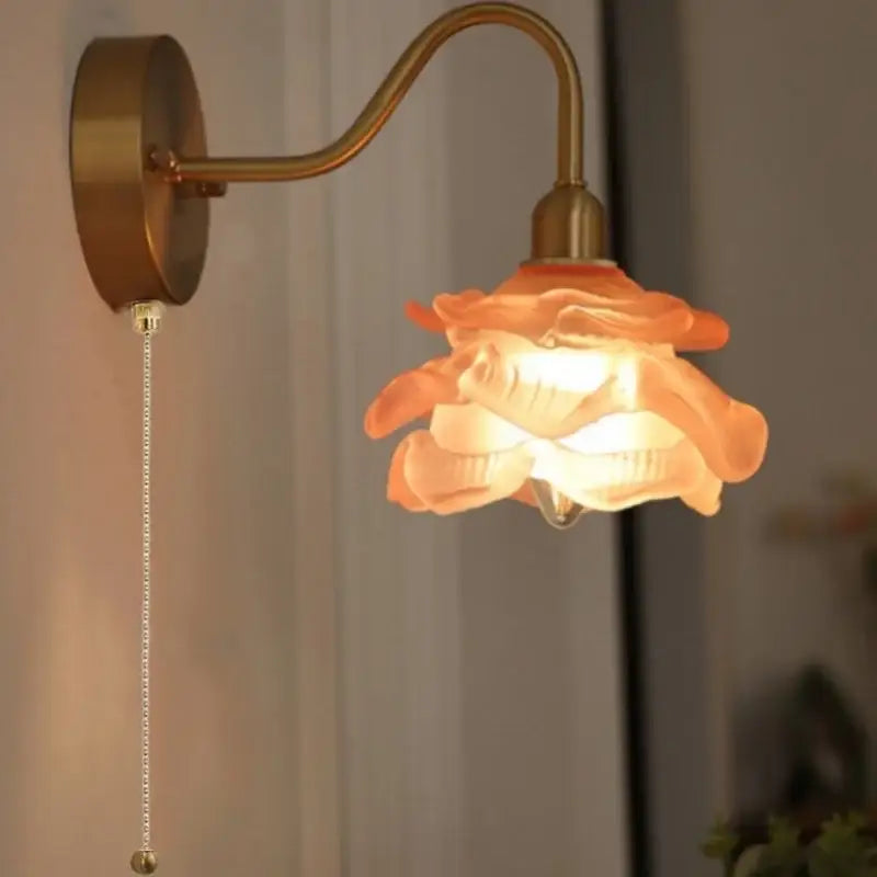 Vintage brass led wall sconce with pull chain bathroom vanity light
