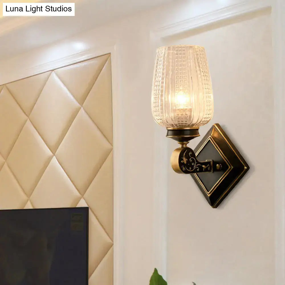 DecorBites™ Contemporary Wall Mounted Light with Clear Textured Glass - Brass Finish