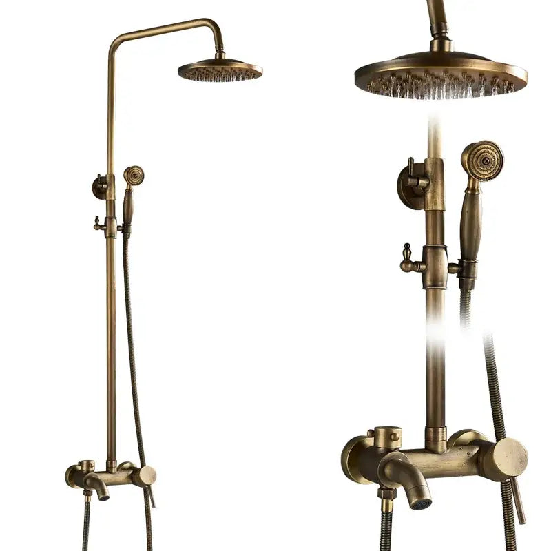 DecorBites™ Brass Shower Faucet Mixer Set with 8" Rainfall Head, Storage Shelf, and Hooks