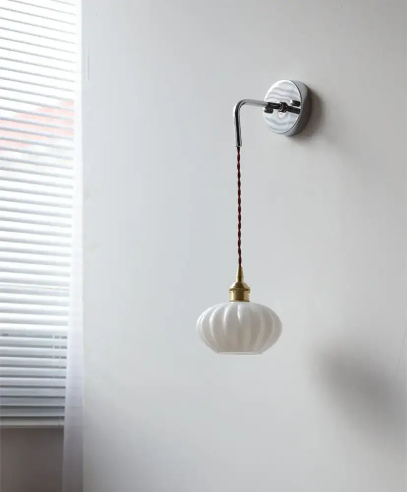 Vintage ribbed opal glass wall lamp bedroom ceramic canopy led