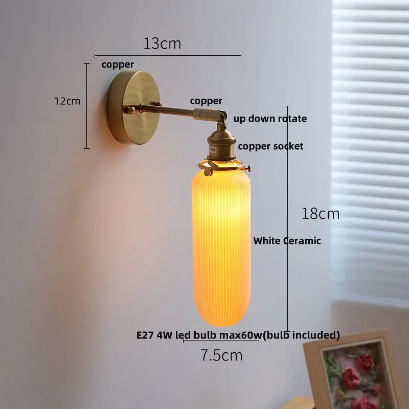 Vintage white ceramic canopy led wall sconce bedroom light