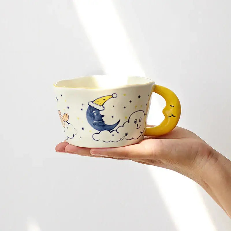 Whimsical off-white moon ceramic mug kitchen bear moon drinkware