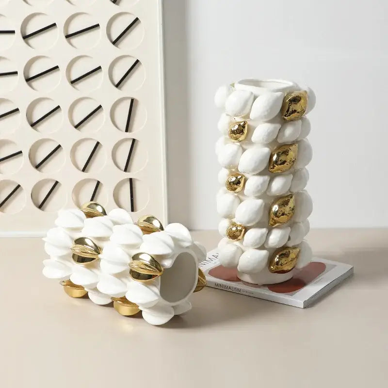 White and gold carambola ceramic vase living room decor