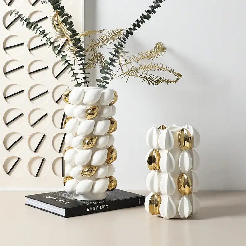 White and gold carambola ceramic vase living room decor