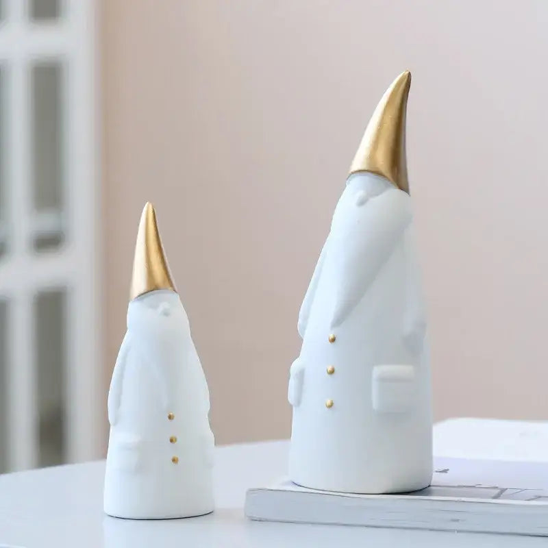 White and gold ceramic santa claus figurines christmas living room decor