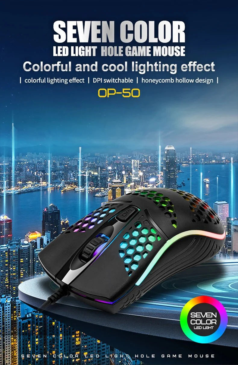 Wired Gaming Mouse | 1600 DPI Optical USB with 7 Breathing LED Lights