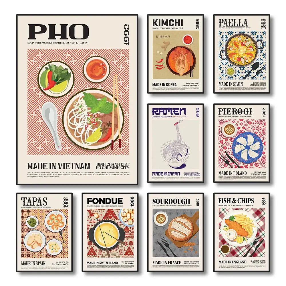 Dim sum illustration world cuisine canvas painting dining room decor