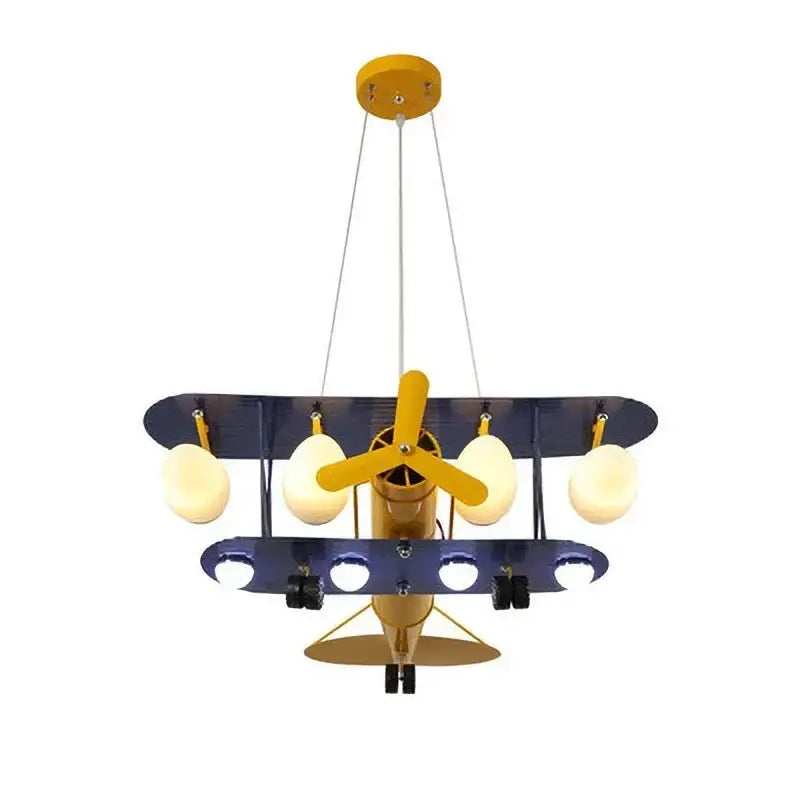 Yellow and blue biplane airplane chandelier led lights for boys bedroom