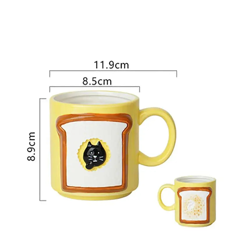 Yellow bread pattern ceramic cat mug kitchen toast cup